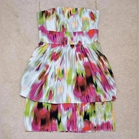 ❤️ Women's Strapless Mini Dress - Poet Mulitcolour Short Dress - Size 7 - Picture 13 of 13